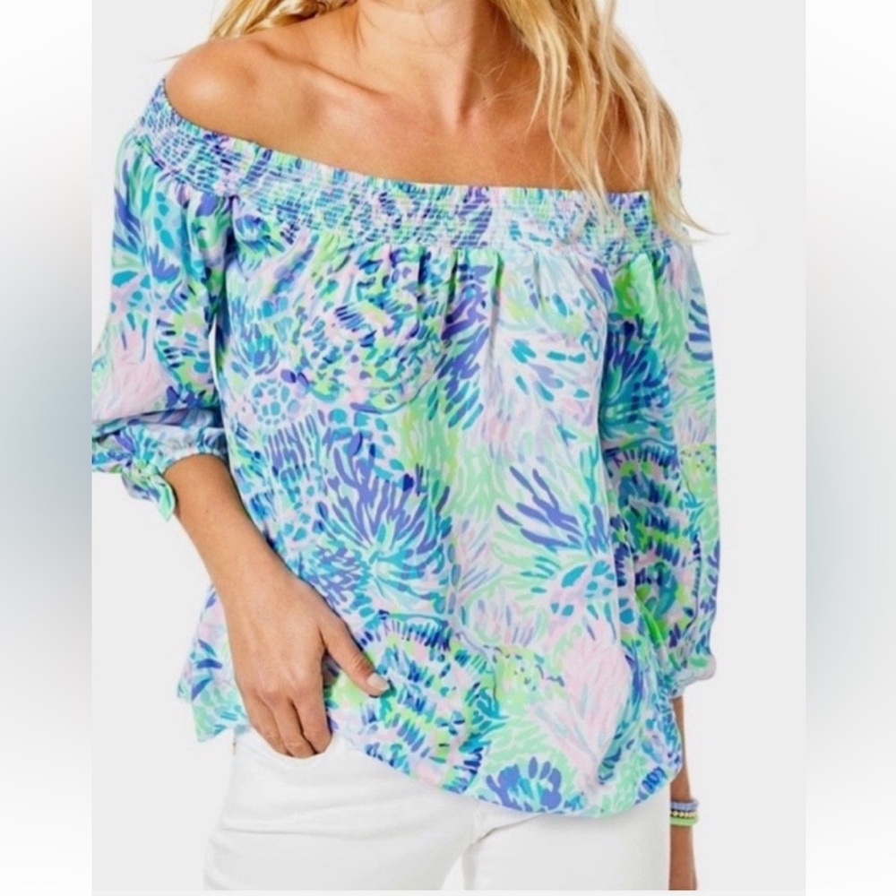 Lilly Pulitzer Maryellen Off The Shoulder Top medium shell of a party blouse